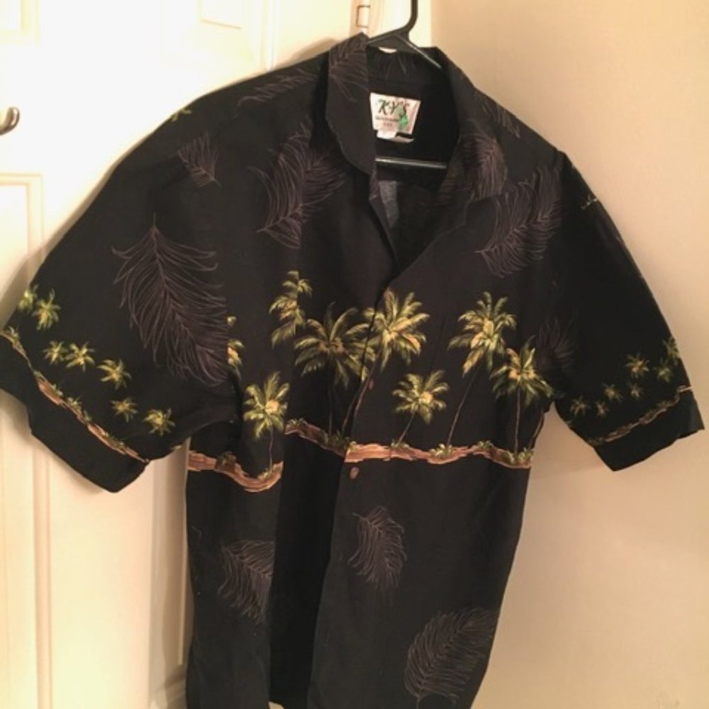 SIZE XL BLACK ALOHA SHIRT BY KY INTERNATIONAL